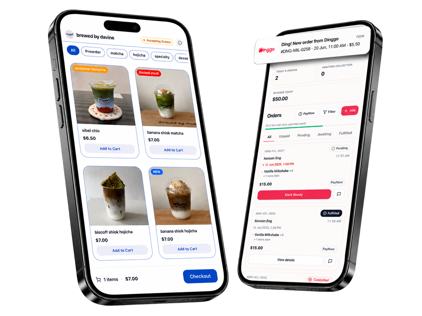 Dinggo app shown on two phones