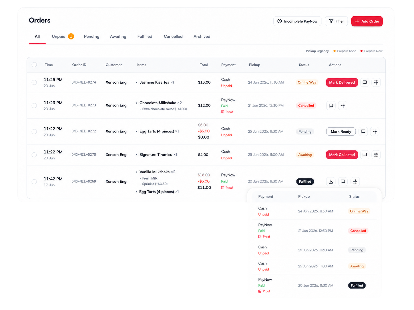 Dinggo orders dashboard